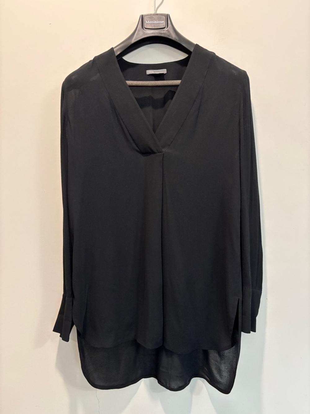 Vince Black V-Neck Blouse Semi Sheer Long Sleeve Minimalist Size S - Picture 9 of 15
